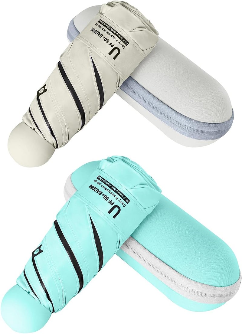 BAODINI Travel Essentials Mini Umbrella for Purse With Case Small Compact UV Sun Protection Lightweight Tiny Pocket Manual Open Close Umbrella for Women Kids and Men Fits Purse Backpack - Image 1